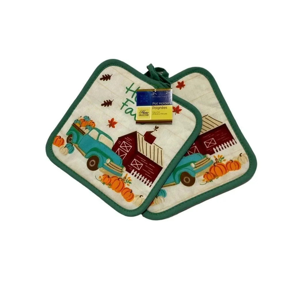 NWT Hello Fall Kitchen Linens Towels Pot Holders Thanksgiving Decor 4 Piece Set